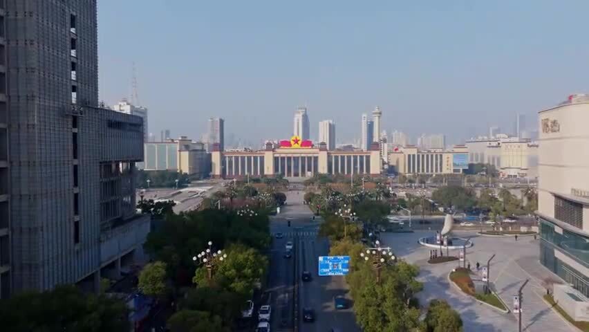 江西南昌八一广场城市建筑风光航拍