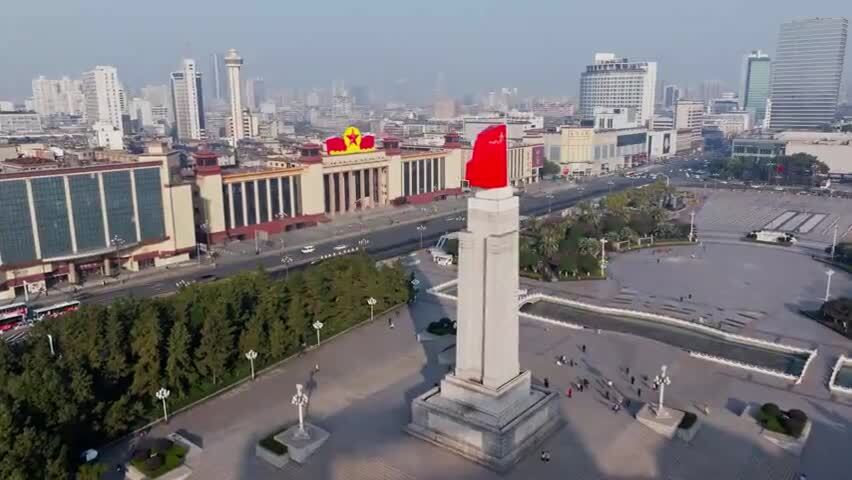 江西南昌八一广场城市建筑风光航拍