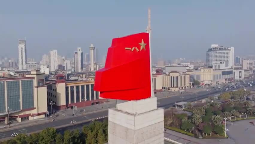 江西南昌八一广场城市建筑风光航拍