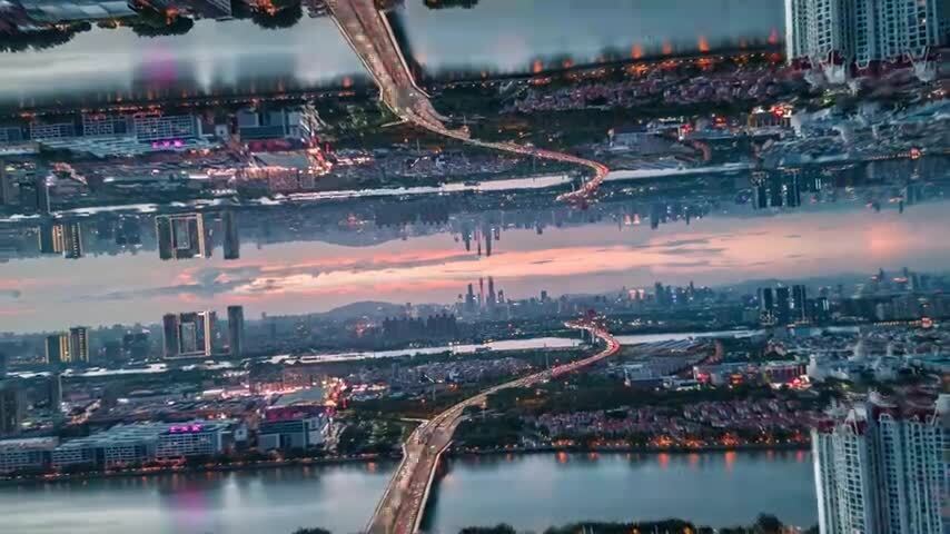 4K广州番禺天际线镜像倒转延时