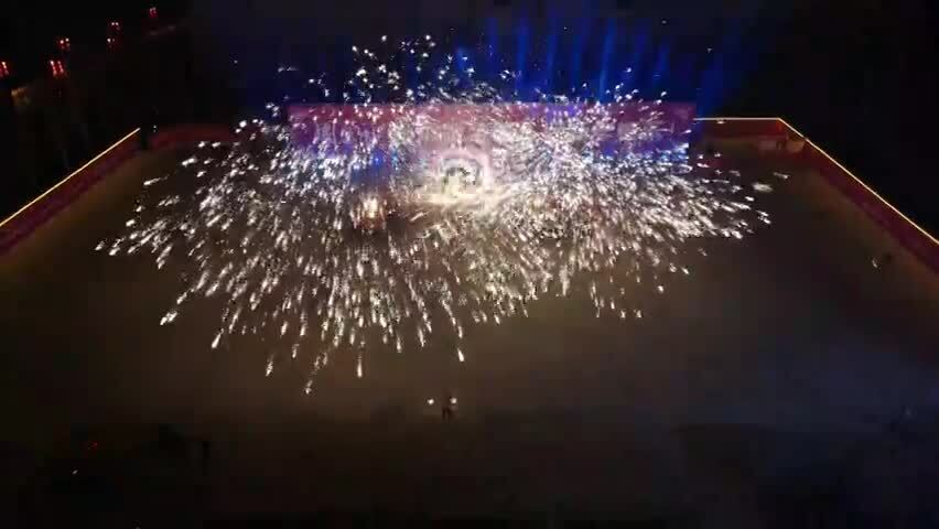 非遗打铁花4k升格航拍