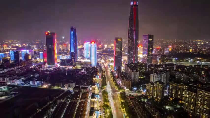 8K东莞民盈CBD建筑航拍夜景延时