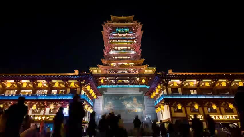 四川绵阳越王楼夜景延时