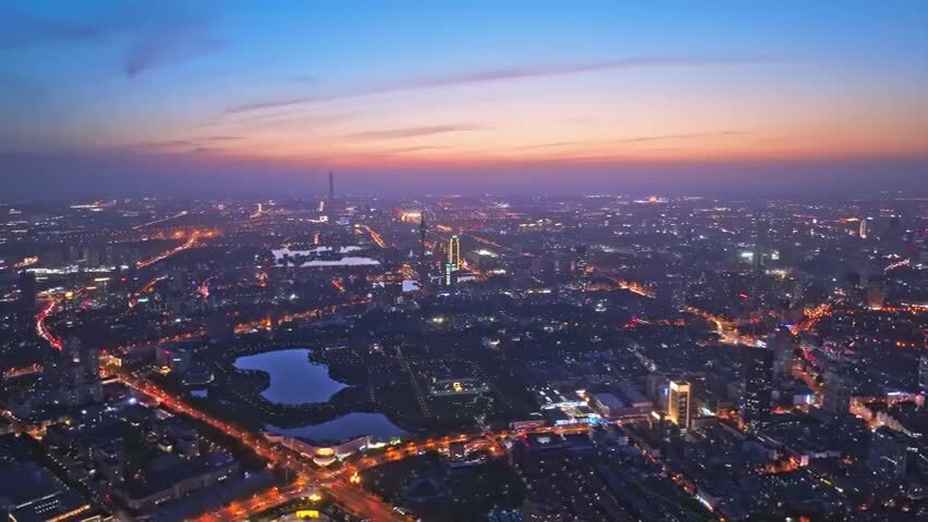 天津城市晚霞航拍