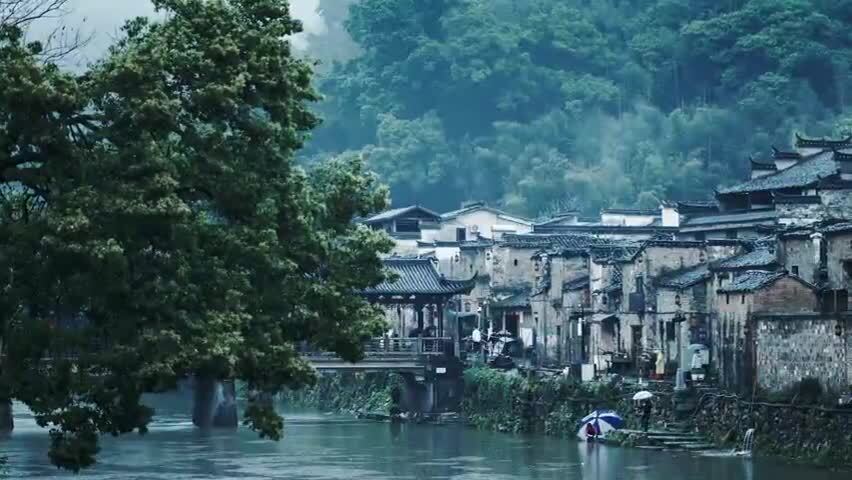 国风古建筑烟雨江南意境实拍镜头