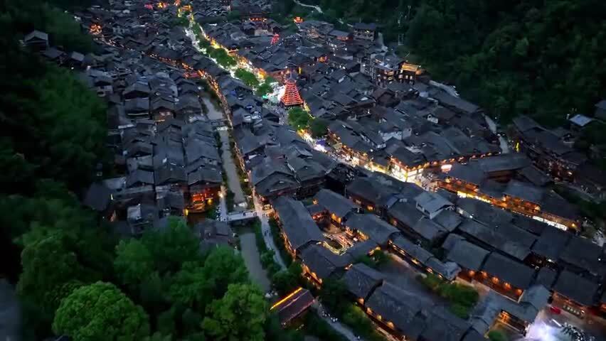 贵州少数民族村落肇兴侗寨夜景