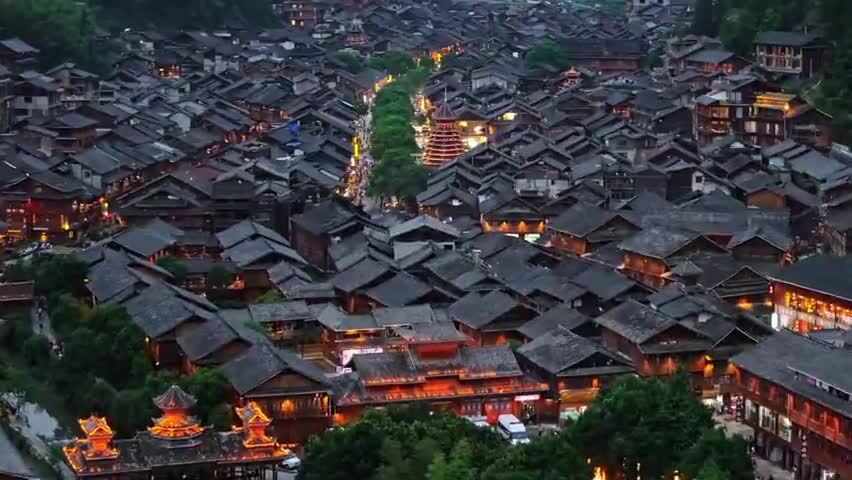 贵州少数民族村落肇兴侗寨夜景