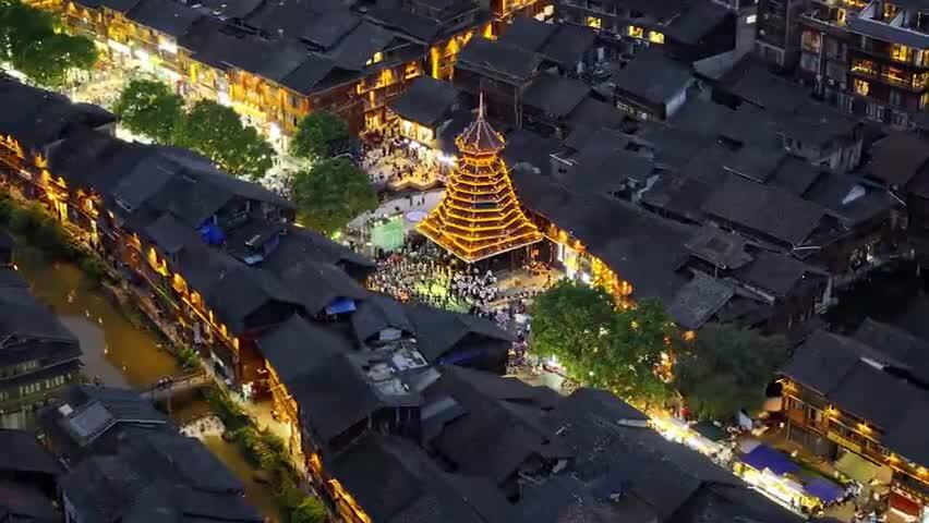 贵州少数民族村落肇兴侗寨夜景