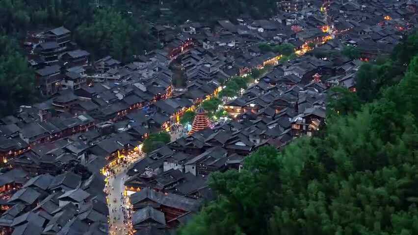 贵州少数民族村落肇兴侗寨夜景