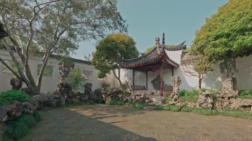 苏州网师园殿春簃晴天风光