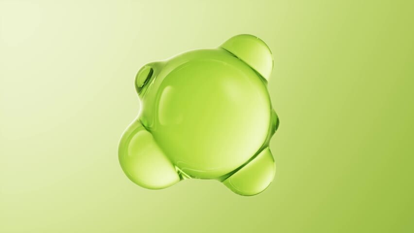 透明绿色气泡液滴护肤品三维渲染