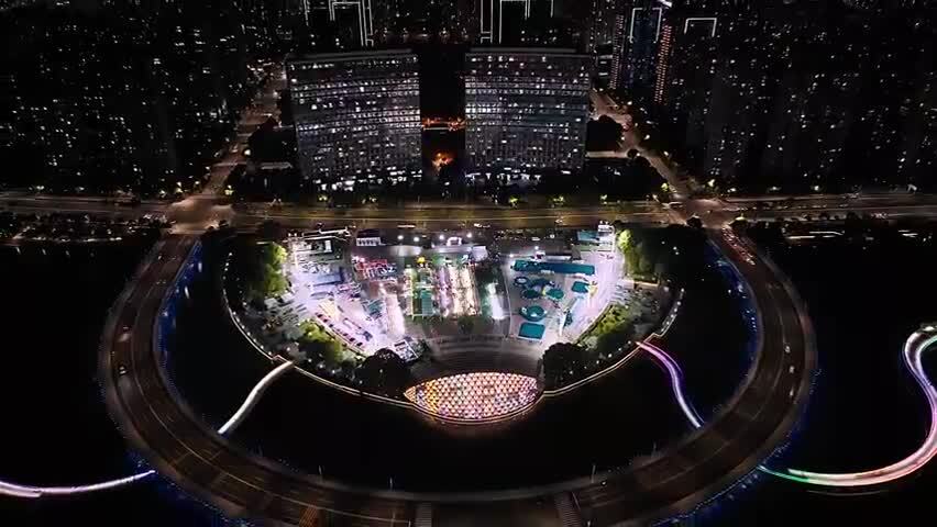 苏州城市景观航拍夜景