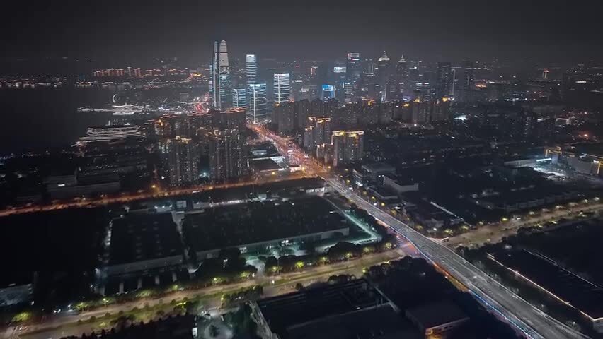 苏州城市景观航拍夜景