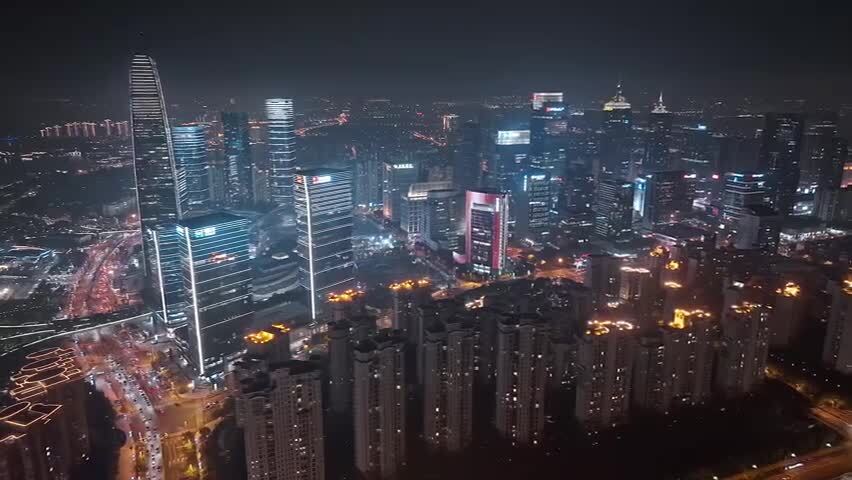 苏州城市景观航拍夜景