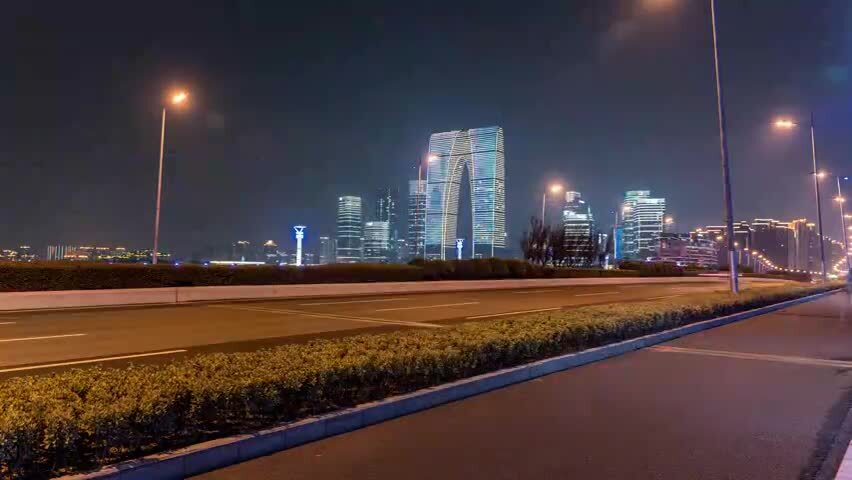 苏州城市景观航拍夜景