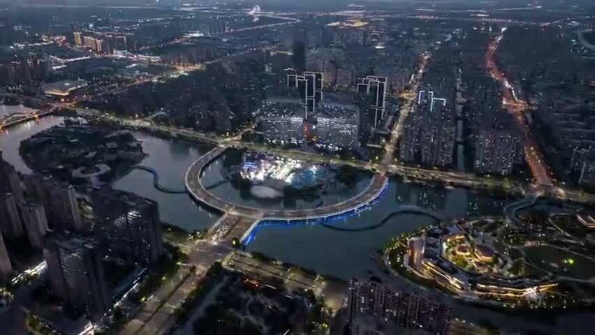苏州城市景观航拍夜景