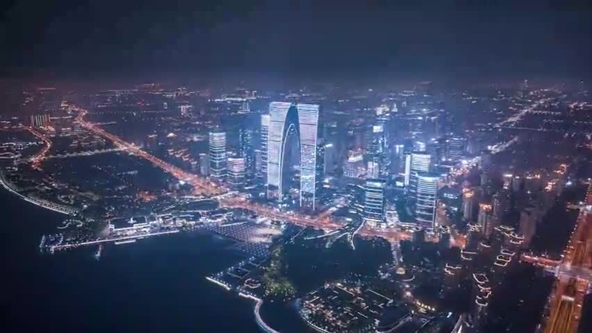 苏州城市景观航拍夜景
