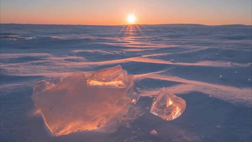 呼伦湖浮冰日落延时