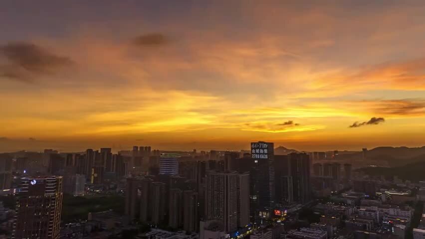 航拍深圳美丽壮观晚霞火烧云延时宣传片