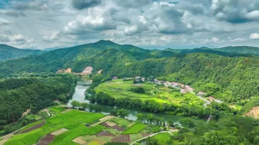 4k长沙浏阳高坪美丽乡村航拍延时