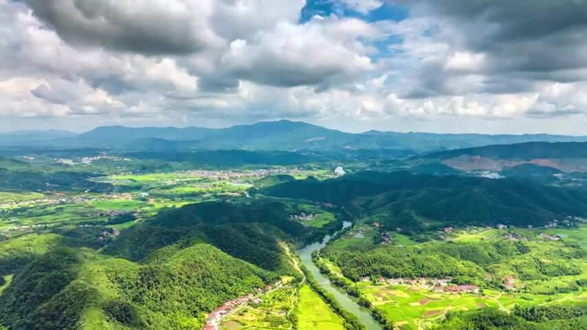 4k长沙浏阳高坪美丽乡村航拍延时