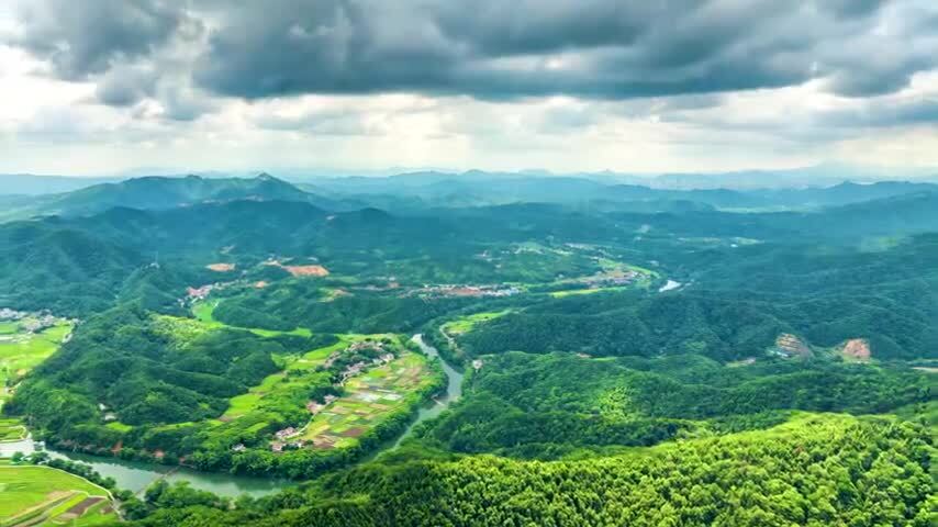 4k长沙浏阳高坪美丽乡村航拍延时