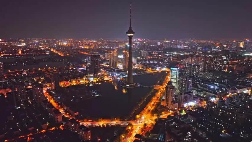 天津广播电视塔夜景航拍