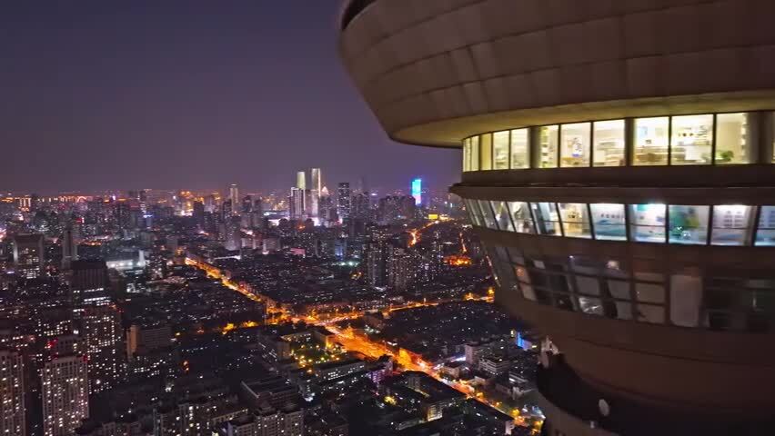 天津夜景航拍空镜