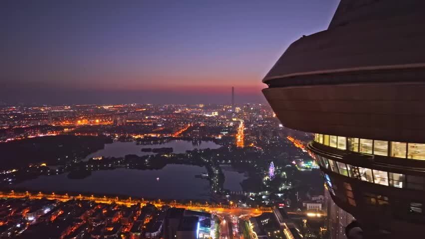 天津城市夜景航拍空镜