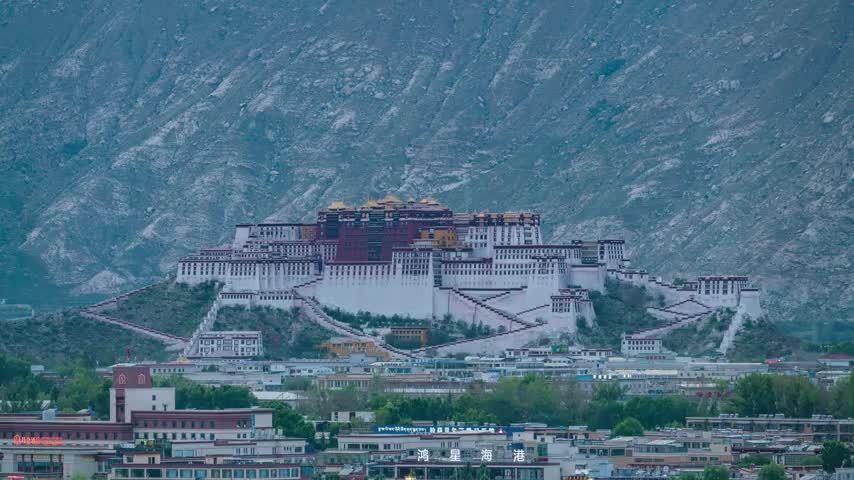 西藏拉萨布达拉宫长焦拍摄日转夜延时