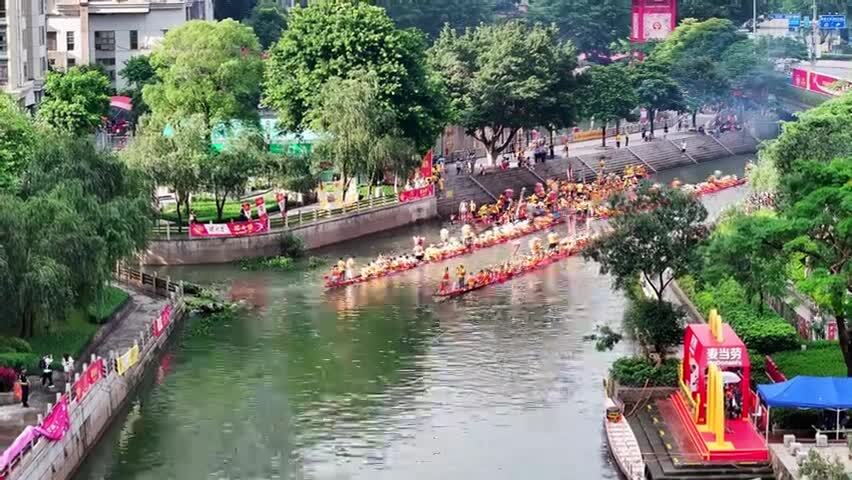 4K航拍龙舟空镜