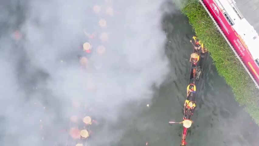 4K航拍龙舟空镜