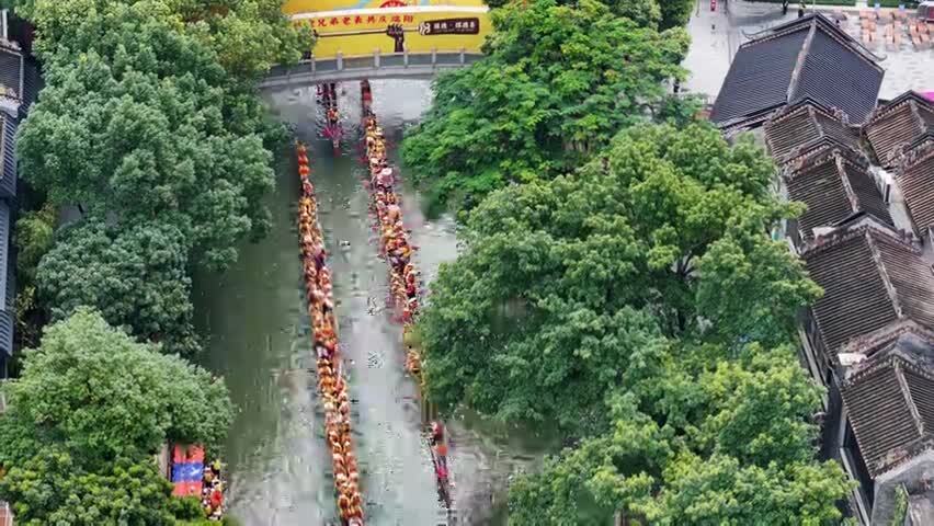 4K航拍龙舟空镜