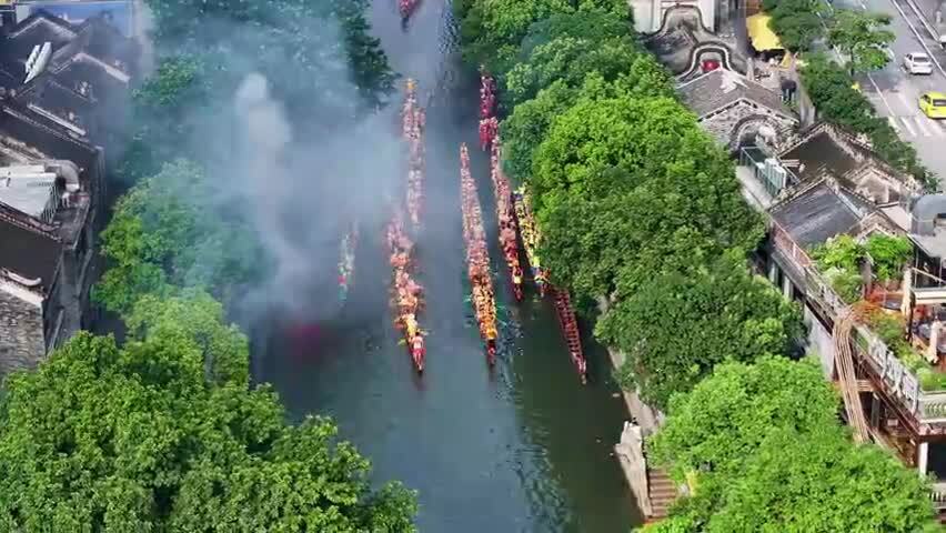 4K航拍龙舟空镜