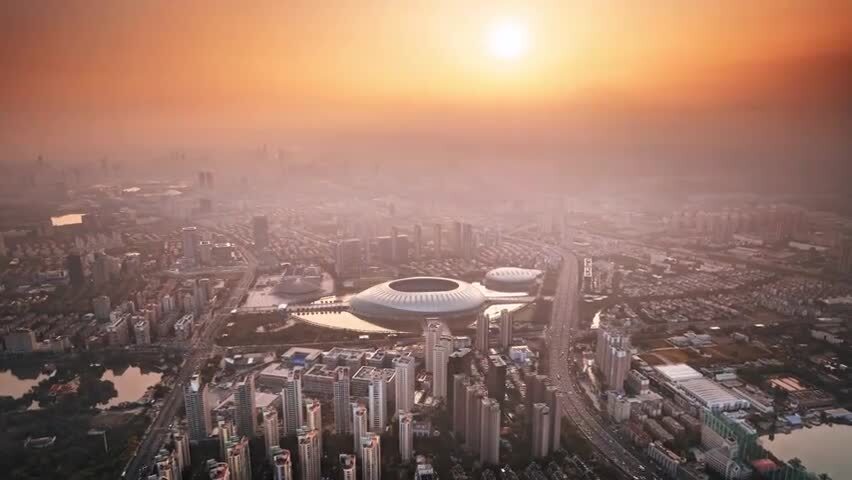 天津奥体中心城市航拍延时摄影