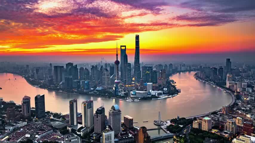 上海陆家嘴外滩苏州河日出城市风光