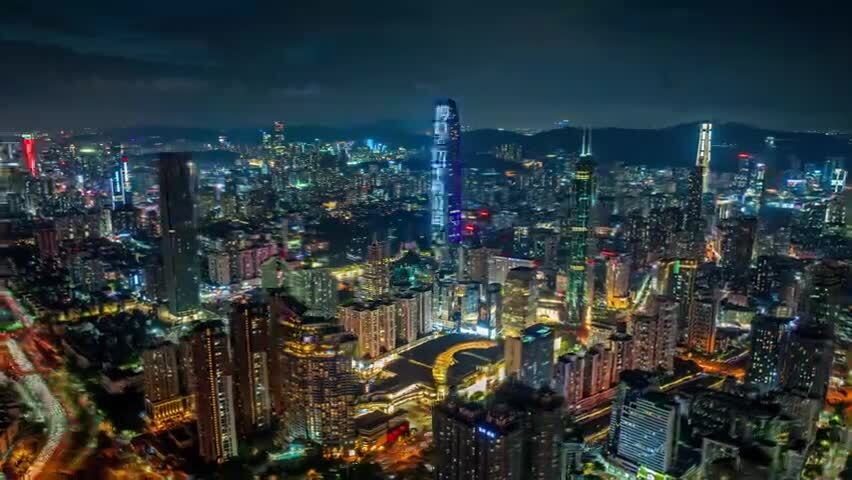 深圳罗湖CBD夜景航拍延时视频