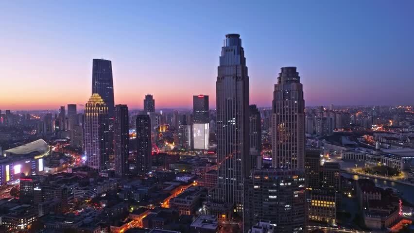 天津和平区夜景航拍