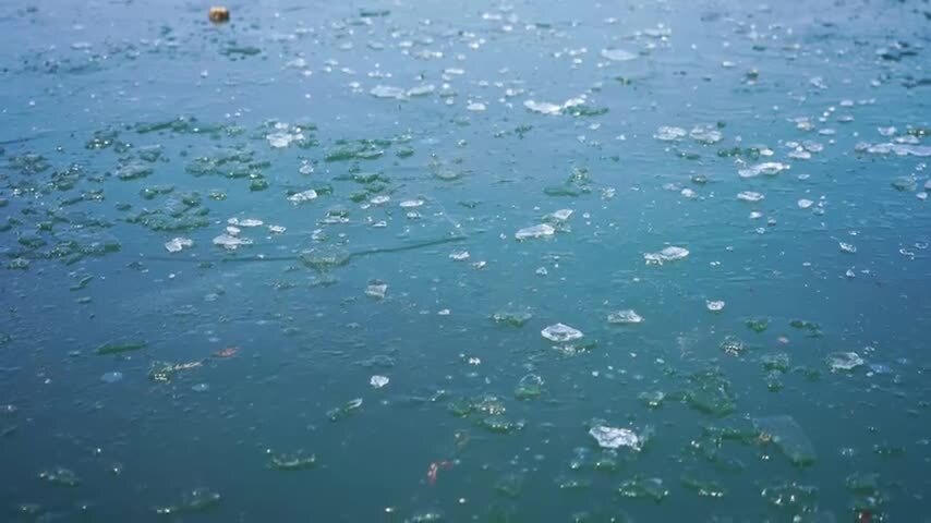 寒潮来临气温下降南京玄武湖公园湖面结冰