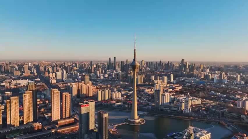 天津广播电视塔天塔城市天际线航拍