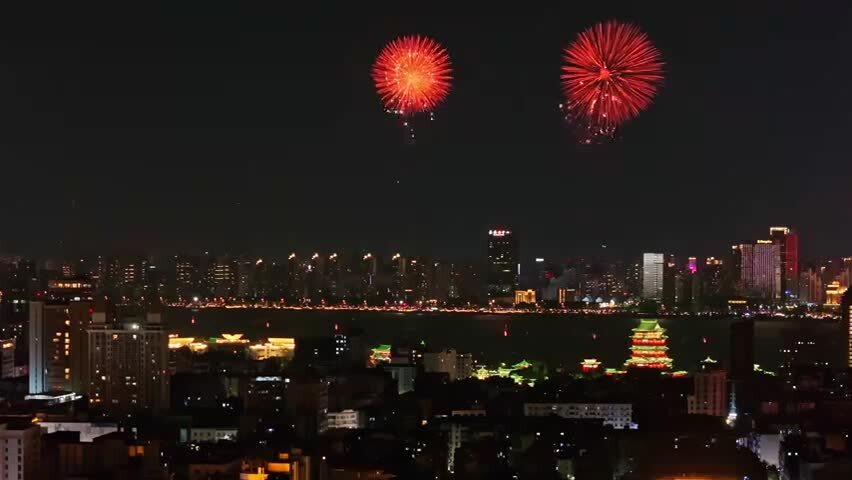 南昌烟花晚会高清航拍视频素材