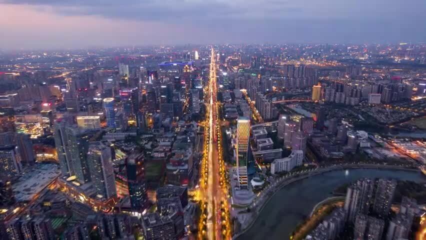 成都高新区欧洲中心天府软件园天府大道夜景航拍延时