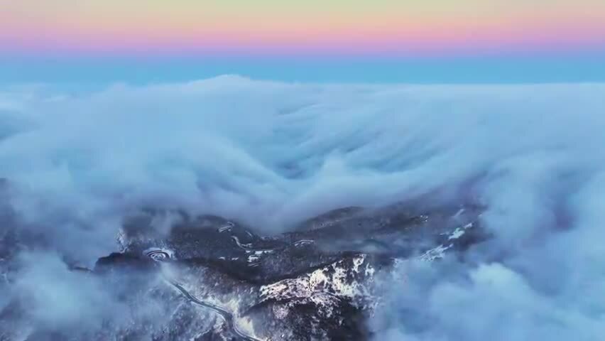 杭州临安太子尖日落云海航拍延时