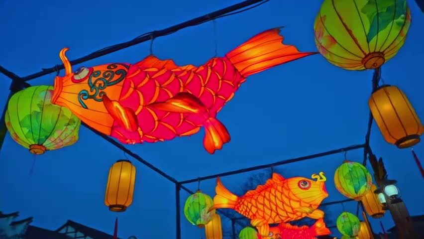 新年鱼灯花灯夜景