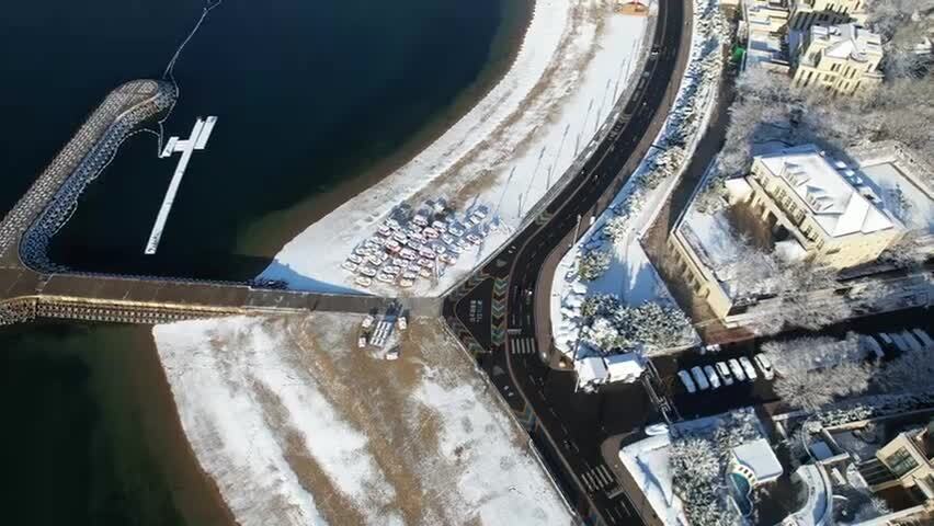 大连星海湾雪后航拍