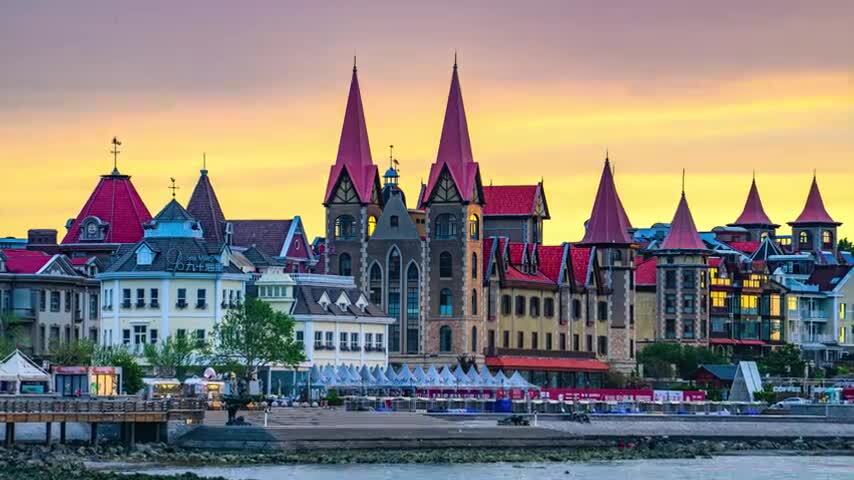 烟台海昌渔人码头清晨延时8K