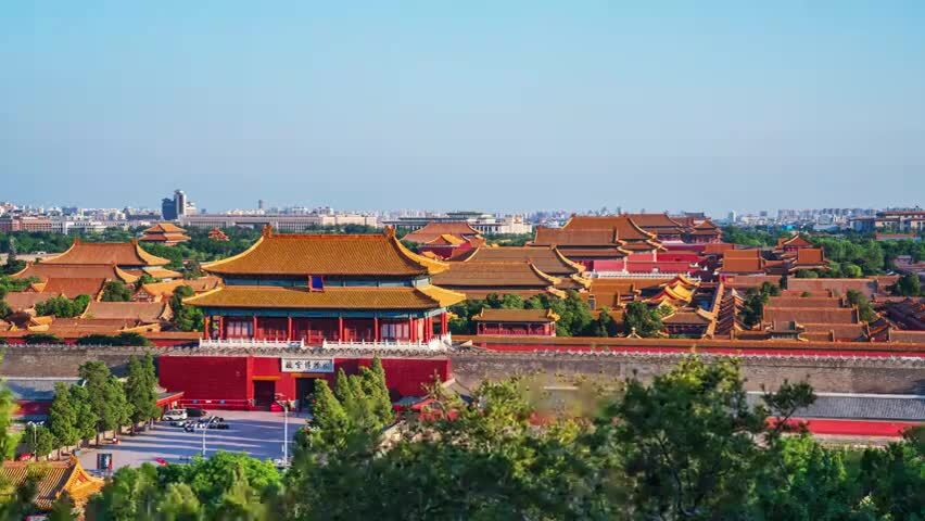 北京故宫日落光影变化