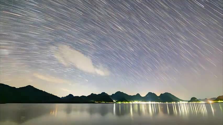 山水星空轨迹延时摄影广西柳州柳城县