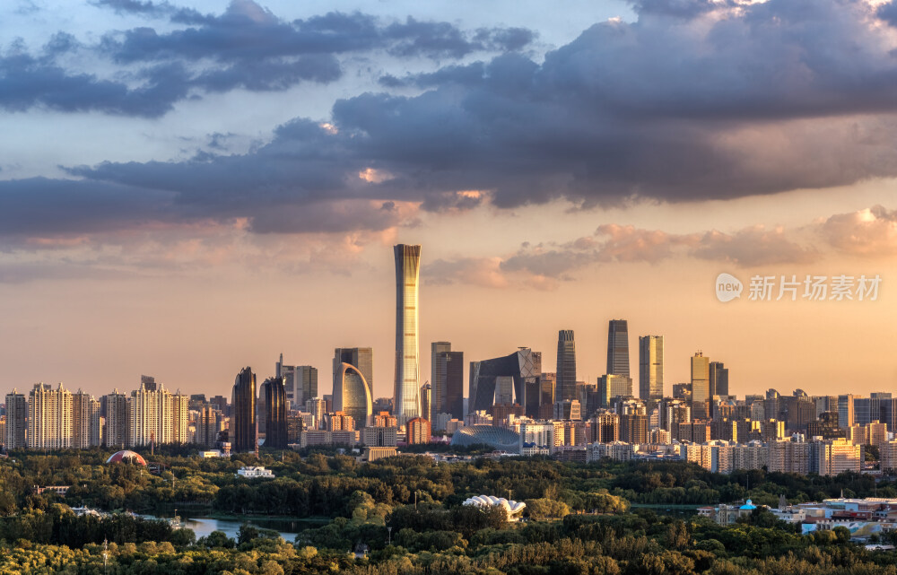中国北京CBD商务区全景日落