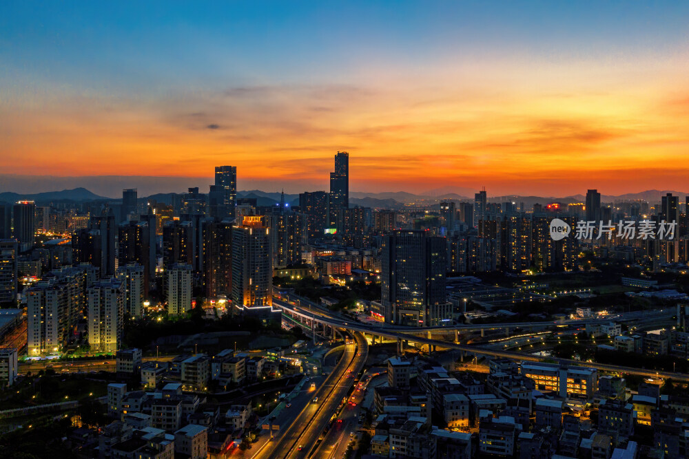 惠州市惠城区江北CBD城市晚霞风景